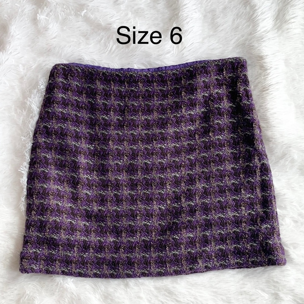 J. Crew Women’s Tweed Mini Skirt Purple Sz 6 Preppy Dark Academia
